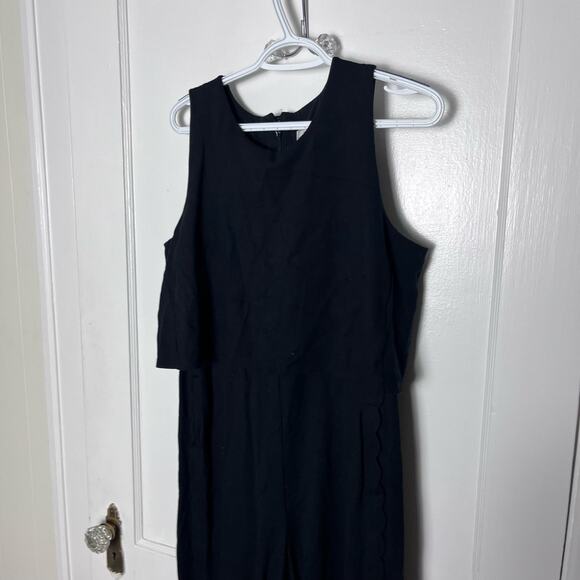 Anthropologie Freya Black Sleeveless Stretch Scallop Jumpsuit Outfit Size 14P - Picture 3 of 7